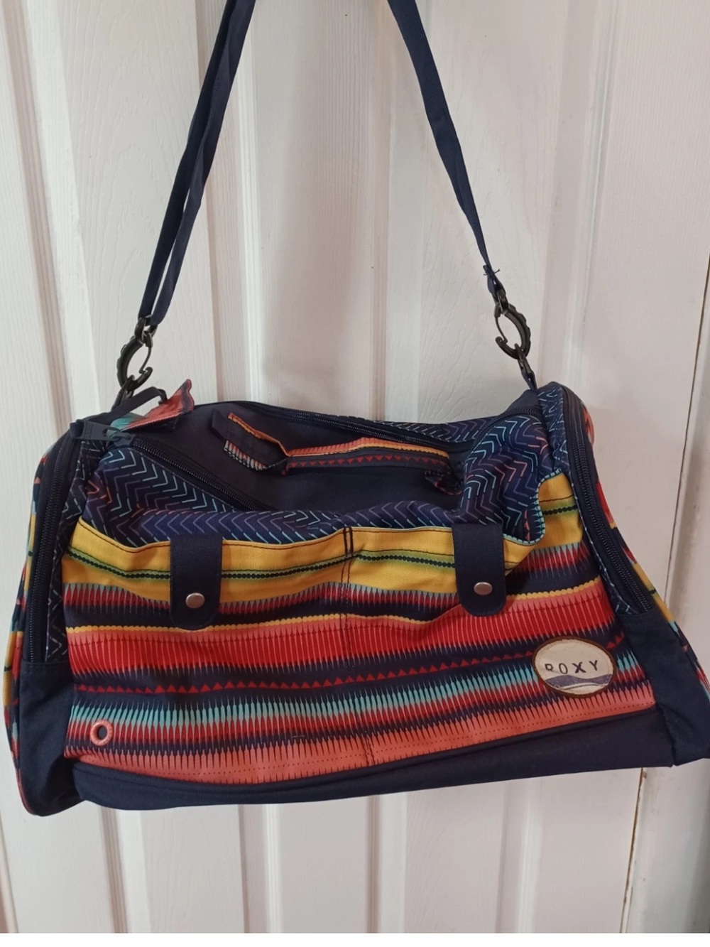 Roxy Sugar Me Up Duffel Bag Striped Bohemian Travel Weekender Shoe Pocket EUC